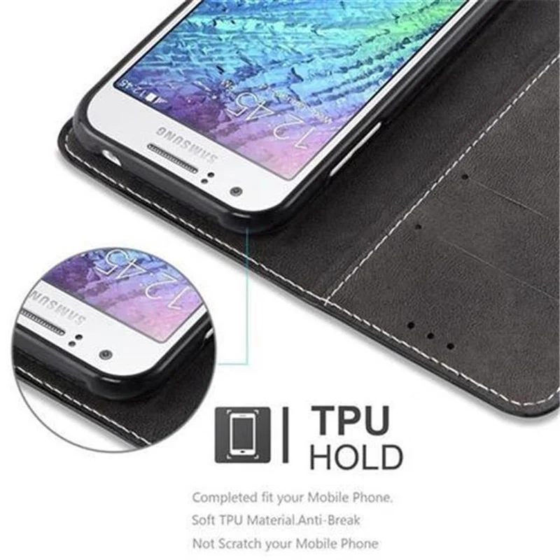Cadorabo Hülle kompatibel mit Samsung Galaxy J1 2015 Schutzhülle mit Magnetverschluss, Standfunktion und Kartenfach