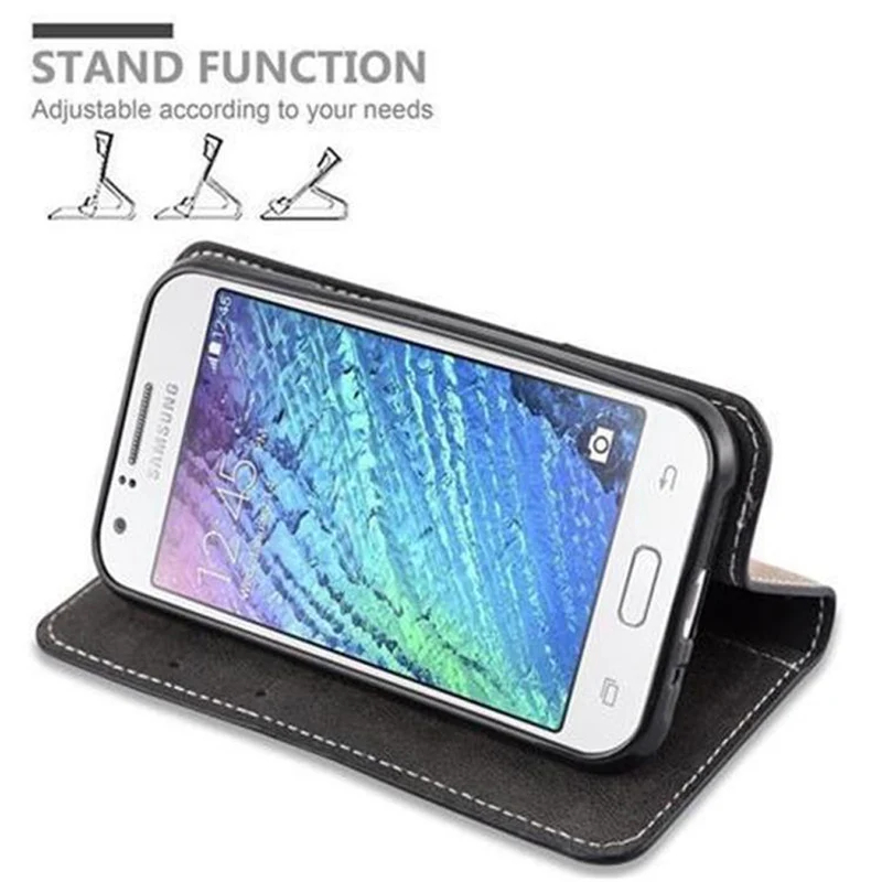 Cadorabo Hülle kompatibel mit Samsung Galaxy J1 2015 Schutzhülle mit Magnetverschluss, Standfunktion und Kartenfach