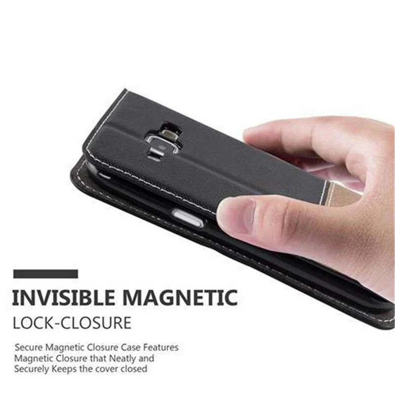 Cadorabo Hülle kompatibel mit Samsung Galaxy J1 2015 Schutzhülle mit Magnetverschluss, Standfunktion und Kartenfach