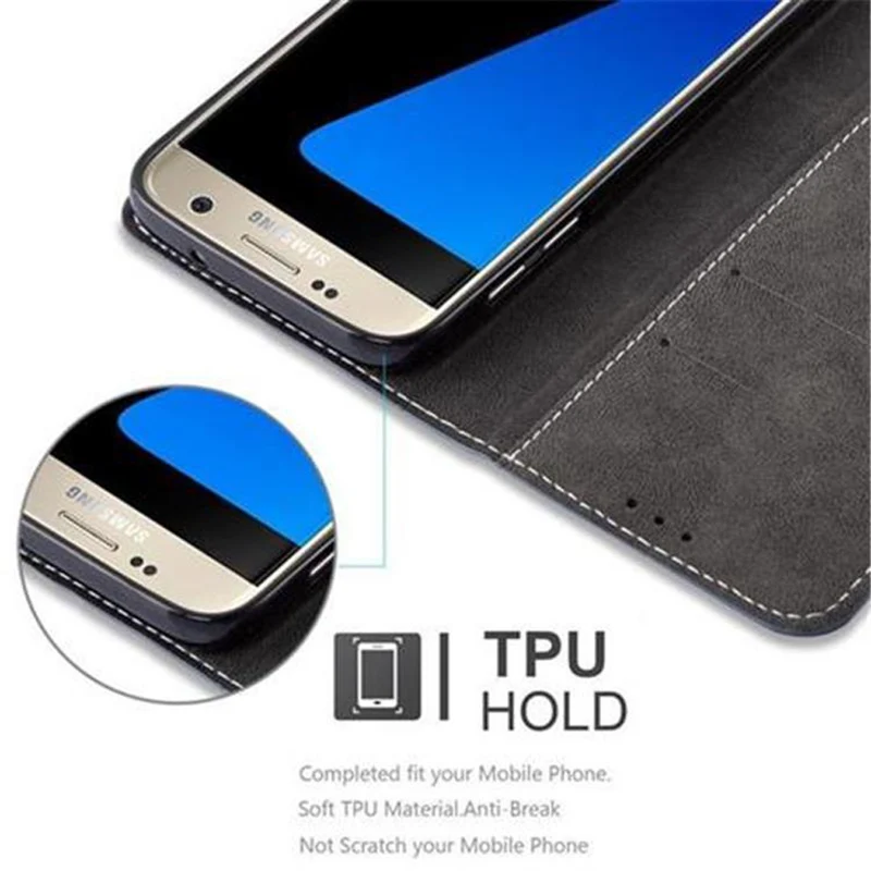 Cadorabo Hülle kompatibel mit Samsung Galaxy S7 Schutzhülle mit Magnetverschluss, Standfunktion und Kartenfach