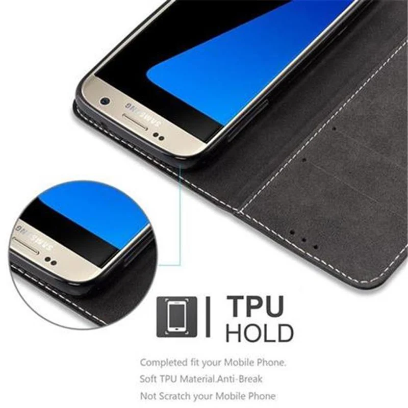 Cadorabo Hülle kompatibel mit Samsung Galaxy S7 Schutzhülle mit Magnetverschluss, Standfunktion und Kartenfach