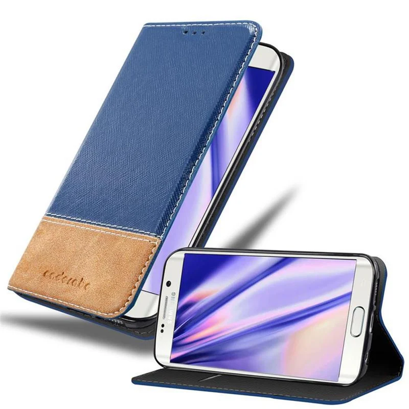 Cadorabo Hülle kompatibel mit Samsung Galaxy S6 EDGE Schutzhülle mit Magnetverschluss, Standfunktion und Kartenfach