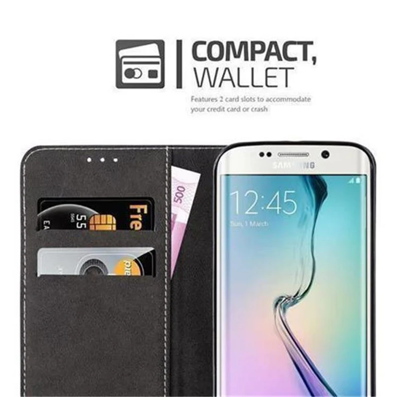 Cadorabo Hülle kompatibel mit Samsung Galaxy S6 EDGE Schutzhülle mit Magnetverschluss, Standfunktion und Kartenfach