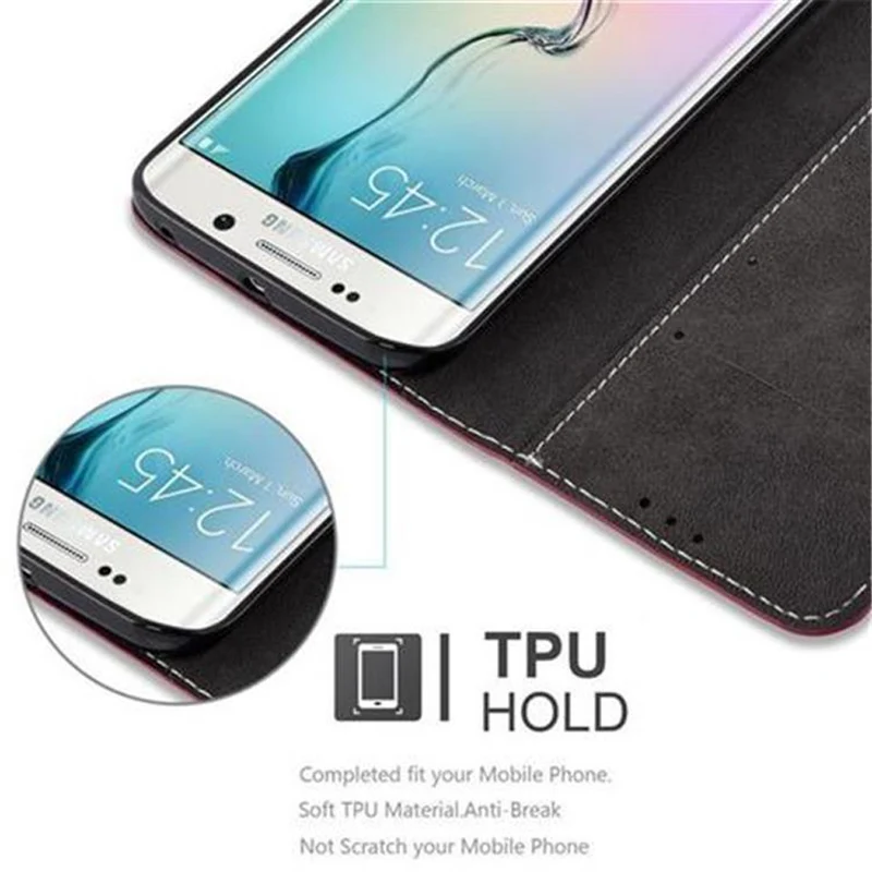 Cadorabo Hülle kompatibel mit Samsung Galaxy S6 EDGE Schutzhülle mit Magnetverschluss, Standfunktion und Kartenfach