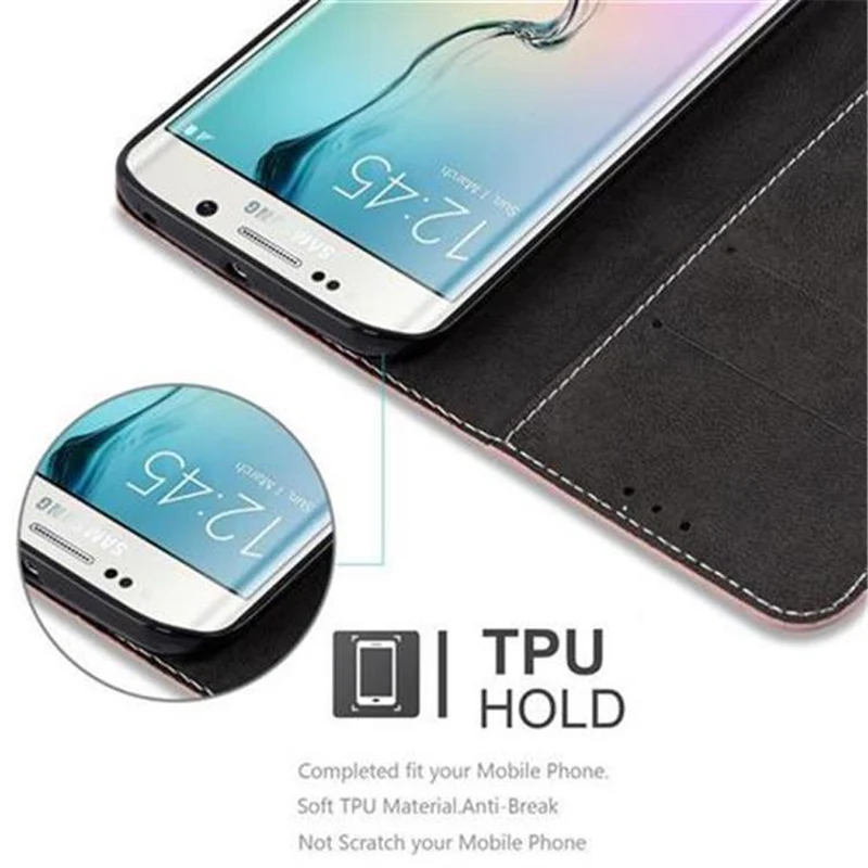 Cadorabo Hülle kompatibel mit Samsung Galaxy S6 EDGE Schutzhülle mit Magnetverschluss, Standfunktion und Kartenfach