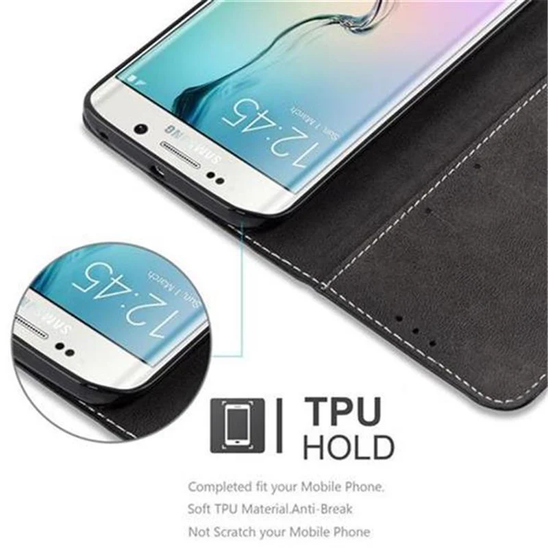 Cadorabo Hülle kompatibel mit Samsung Galaxy S6 EDGE Schutzhülle mit Magnetverschluss, Standfunktion und Kartenfach