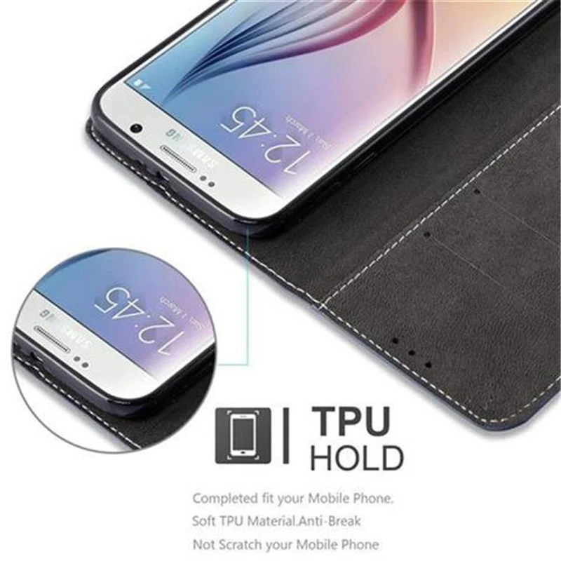 Cadorabo Hülle kompatibel mit Samsung Galaxy S6 Schutzhülle mit Magnetverschluss, Standfunktion und Kartenfach