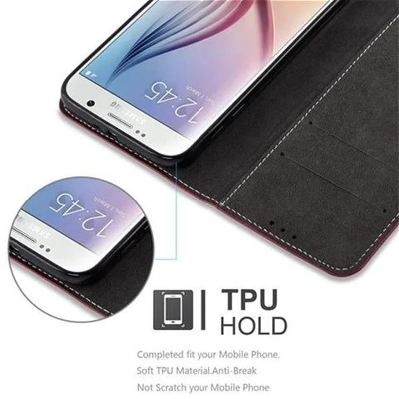 Cadorabo Hülle kompatibel mit Samsung Galaxy S6 Schutzhülle mit Magnetverschluss, Standfunktion und Kartenfach