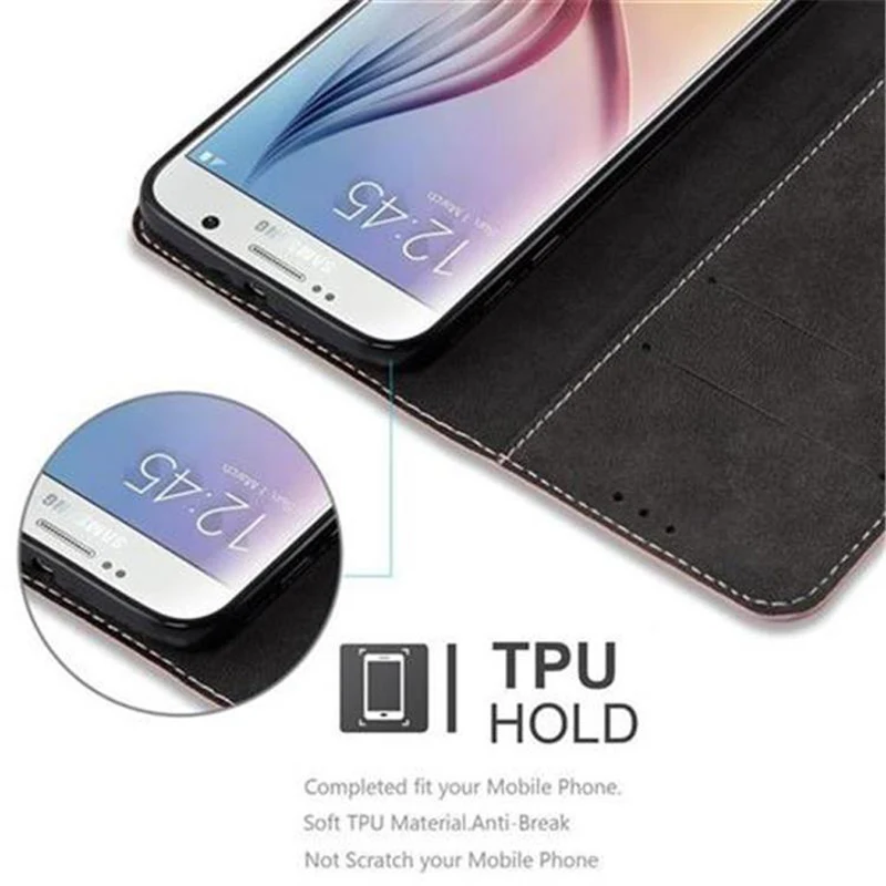 Cadorabo Hülle kompatibel mit Samsung Galaxy S6 Schutzhülle mit Magnetverschluss, Standfunktion und Kartenfach