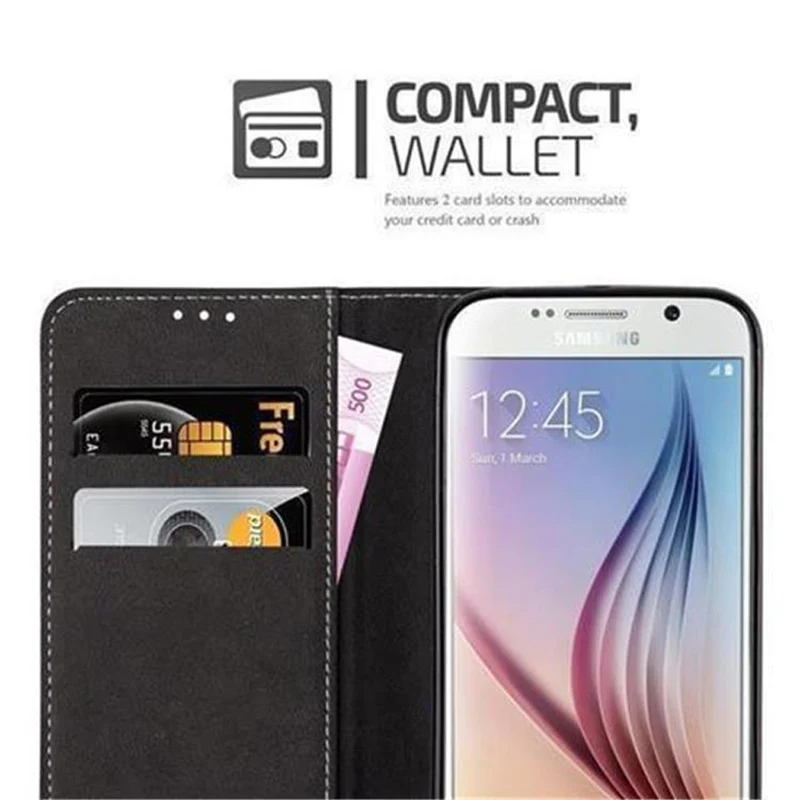 Cadorabo Hülle kompatibel mit Samsung Galaxy S6 Schutzhülle mit Magnetverschluss, Standfunktion und Kartenfach