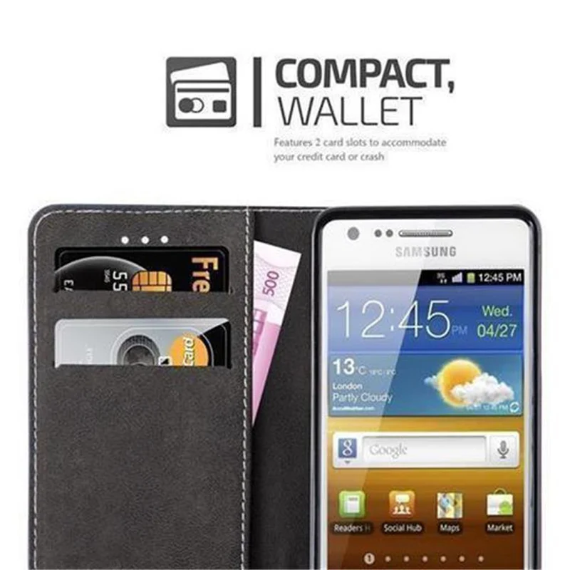 Cadorabo Hülle kompatibel mit Samsung Galaxy S2 / S2 PLUS Schutzhülle mit Magnetverschluss, Standfunktion und Kartenfach