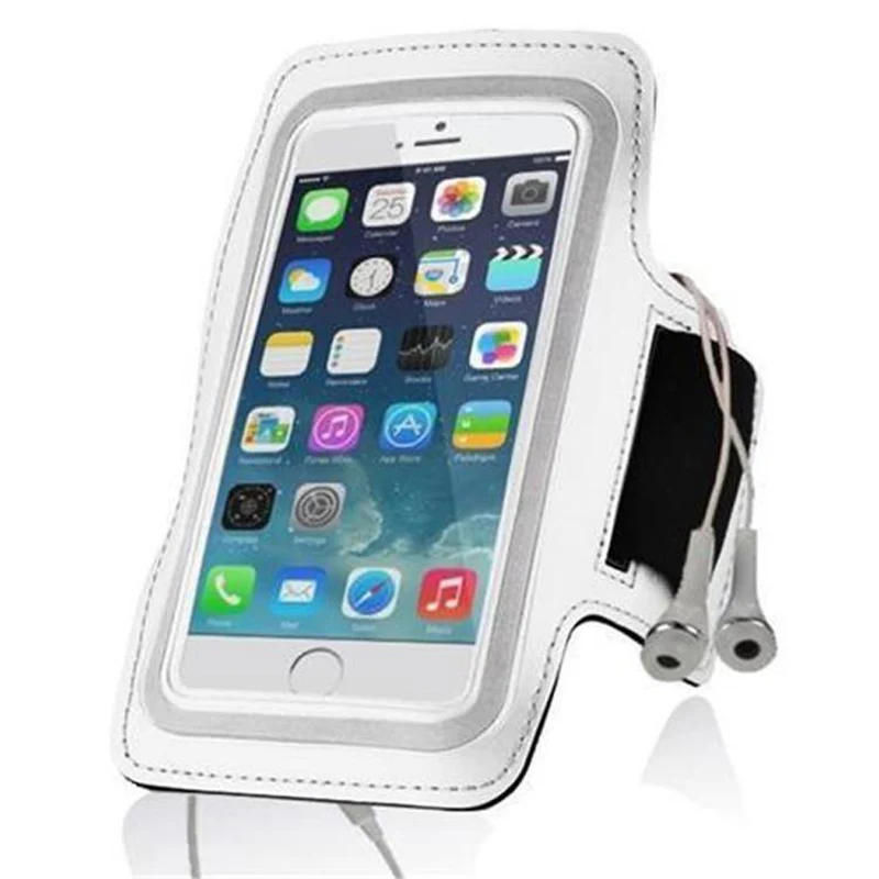 Cadorabo Neopren Smartphone Sport Armband Fitnessstudio Jogging Armband Oberarmtasche kompatibel mit 3.7 - 4.5 Zoll 3.7 - 4.5 Zoll Handys mit Schlüsselfach und Kopfhöreranschluss in WEIß