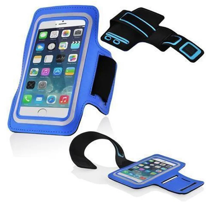 Cadorabo Neopren Smartphone Sport Armband Fitnessstudio Jogging Armband Oberarmtasche kompatibel mit 4.5 - 5 Zoll 4.5 - 5 Zoll Handys mit Schlüsselfach und Kopfhöreranschluss in BLAU