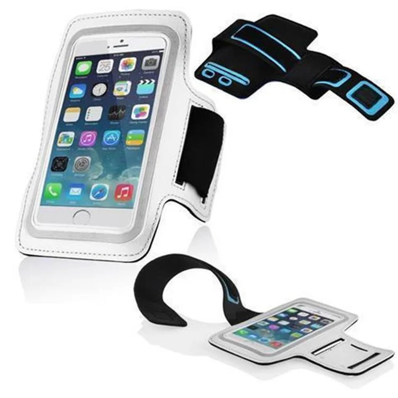 Cadorabo Neopren Smartphone Sport Armband Fitnessstudio Jogging Armband Oberarmtasche kompatibel mit 4.5 - 5 Zoll 4.5 - 5 Zoll Handys mit Schlüsselfach und Kopfhöreranschluss in BLAU