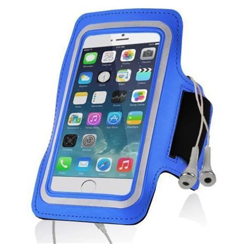 Cadorabo Neopren Smartphone Sport Armband Fitnessstudio Jogging Armband Oberarmtasche kompatibel mit 4.5 - 5 Zoll 4.5 - 5 Zoll Handys mit Schlüsselfach und Kopfhöreranschluss in BLAU