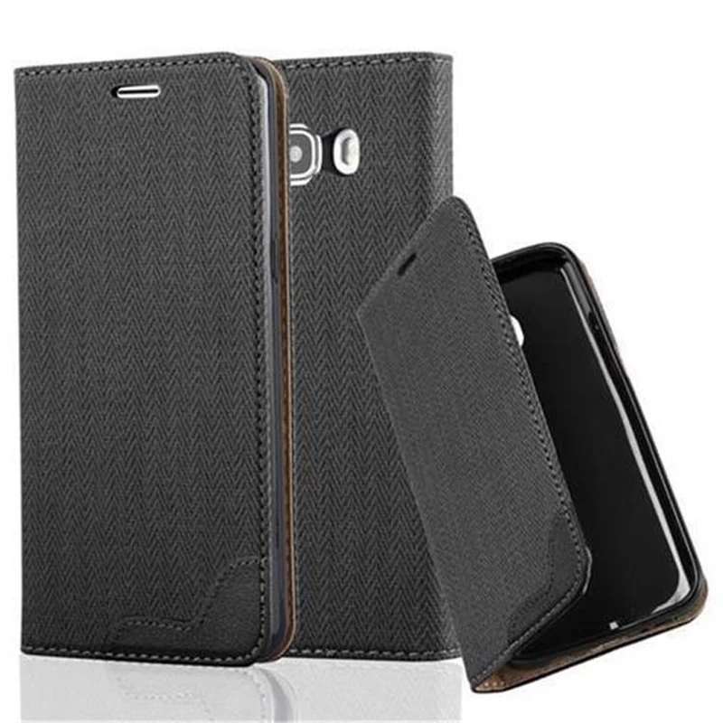 Cadorabo Hülle kompatibel mit Samsung Galaxy J5 2016 Schutzhülle mit Standfunktion und Kartenfach in Bast-Optik