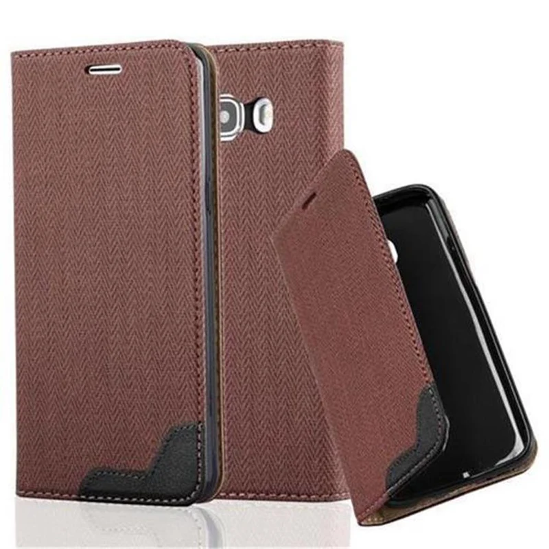 Cadorabo Hülle kompatibel mit Samsung Galaxy J5 2016 Schutzhülle mit Standfunktion und Kartenfach in Bast-Optik