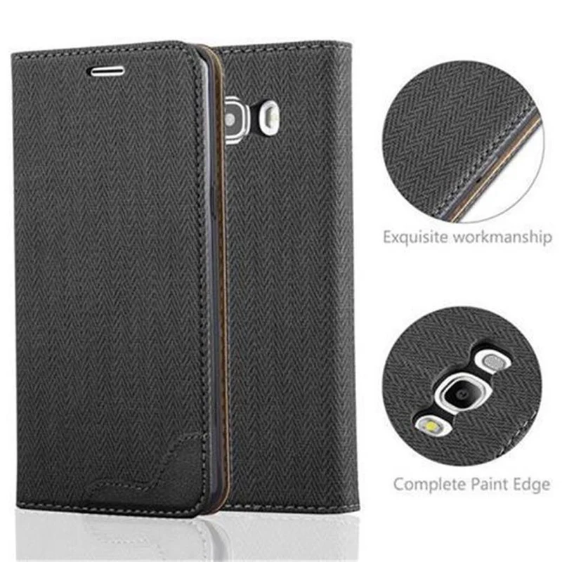 Cadorabo Hülle kompatibel mit Samsung Galaxy J5 2016 Schutzhülle mit Standfunktion und Kartenfach in Bast-Optik
