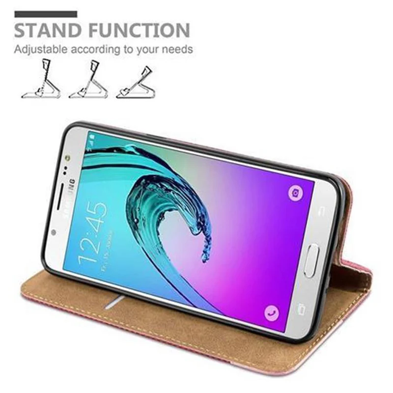 Cadorabo Hülle kompatibel mit Samsung Galaxy J5 2016 Schutzhülle mit Standfunktion und Kartenfach in Bast-Optik