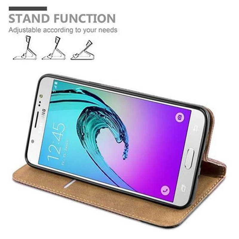 Cadorabo Hülle kompatibel mit Samsung Galaxy J5 2016 Schutzhülle mit Standfunktion und Kartenfach in Bast-Optik