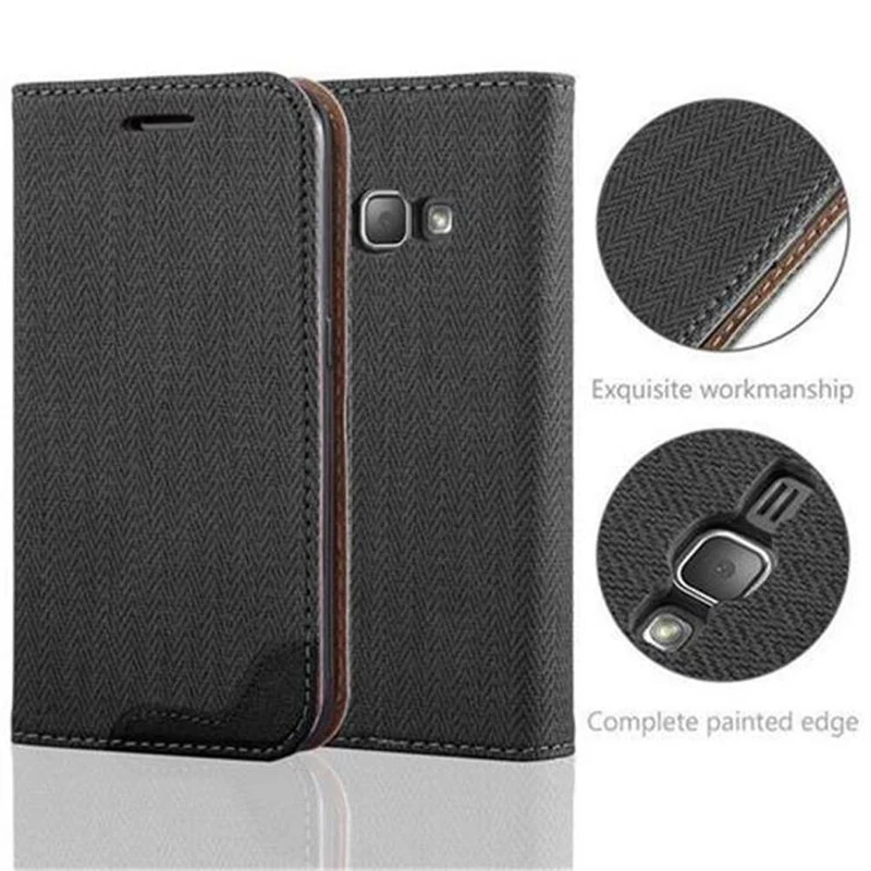 Cadorabo Hülle kompatibel mit Samsung Galaxy J1 2016 Schutzhülle mit Standfunktion und Kartenfach in Bast-Optik