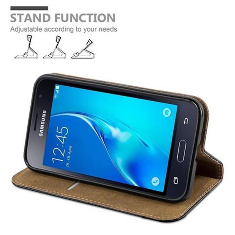 Cadorabo Hülle kompatibel mit Samsung Galaxy J1 2016 Schutzhülle mit Standfunktion und Kartenfach in Bast-Optik