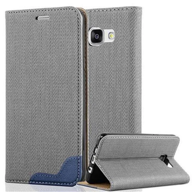 Cadorabo Hülle kompatibel mit Samsung Galaxy A5 2016 Schutzhülle mit Standfunktion und Kartenfach in Bast-Optik