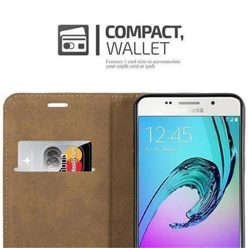 Cadorabo Hülle kompatibel mit Samsung Galaxy A5 2016 Schutzhülle mit Standfunktion und Kartenfach in Bast-Optik
