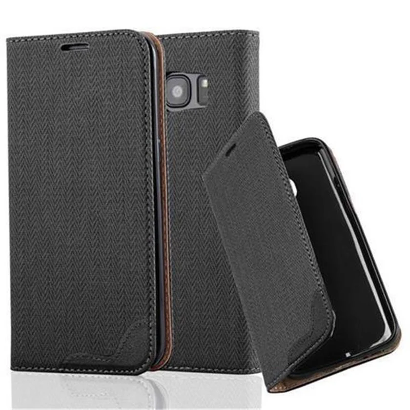 Cadorabo Hülle kompatibel mit Samsung Galaxy S7 EDGE Schutzhülle mit Standfunktion und Kartenfach in Bast-Optik