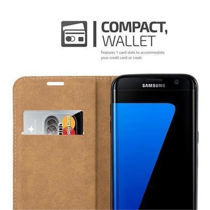 Cadorabo Hülle kompatibel mit Samsung Galaxy S7 EDGE Schutzhülle mit Standfunktion und Kartenfach in Bast-Optik