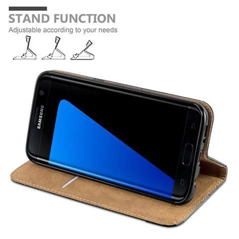 Cadorabo Hülle kompatibel mit Samsung Galaxy S7 EDGE Schutzhülle mit Standfunktion und Kartenfach in Bast-Optik
