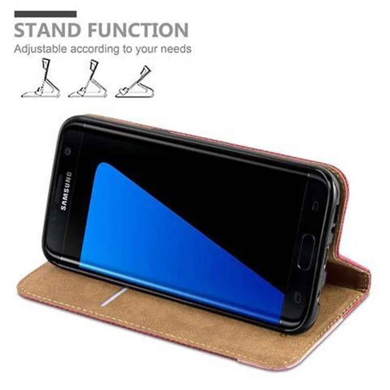 Cadorabo Hülle kompatibel mit Samsung Galaxy S7 EDGE Schutzhülle mit Standfunktion und Kartenfach in Bast-Optik