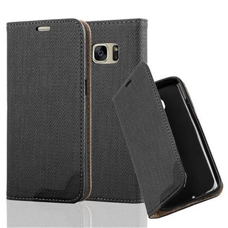 Cadorabo Hülle kompatibel mit Samsung Galaxy S7 Schutzhülle mit Standfunktion und Kartenfach in Bast-Optik