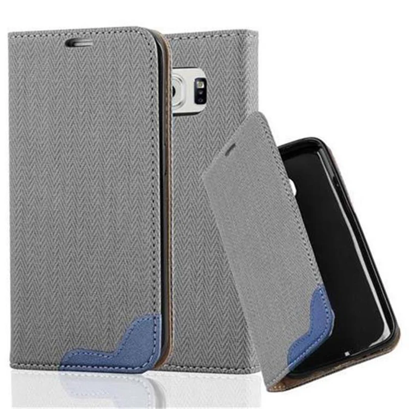 Cadorabo Hülle kompatibel mit Samsung Galaxy S6 EDGE Schutzhülle mit Standfunktion und Kartenfach in Bast-Optik