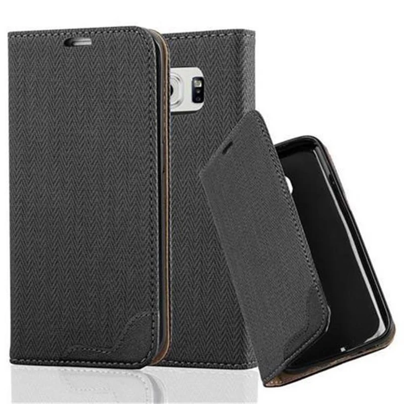 Cadorabo Hülle kompatibel mit Samsung Galaxy S6 EDGE Schutzhülle mit Standfunktion und Kartenfach in Bast-Optik