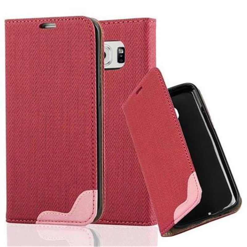 Cadorabo Hülle kompatibel mit Samsung Galaxy S6 EDGE Schutzhülle mit Standfunktion und Kartenfach in Bast-Optik