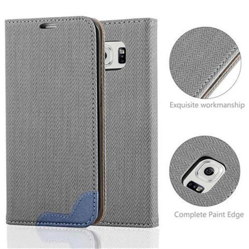 Cadorabo Hülle kompatibel mit Samsung Galaxy S6 EDGE Schutzhülle mit Standfunktion und Kartenfach in Bast-Optik