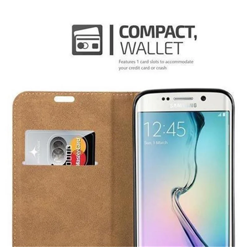 Cadorabo Hülle kompatibel mit Samsung Galaxy S6 EDGE Schutzhülle mit Standfunktion und Kartenfach in Bast-Optik