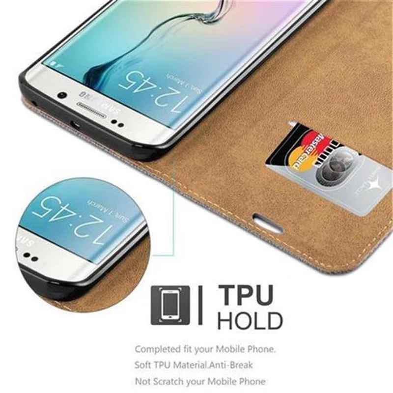 Cadorabo Hülle kompatibel mit Samsung Galaxy S6 EDGE Schutzhülle mit Standfunktion und Kartenfach in Bast-Optik