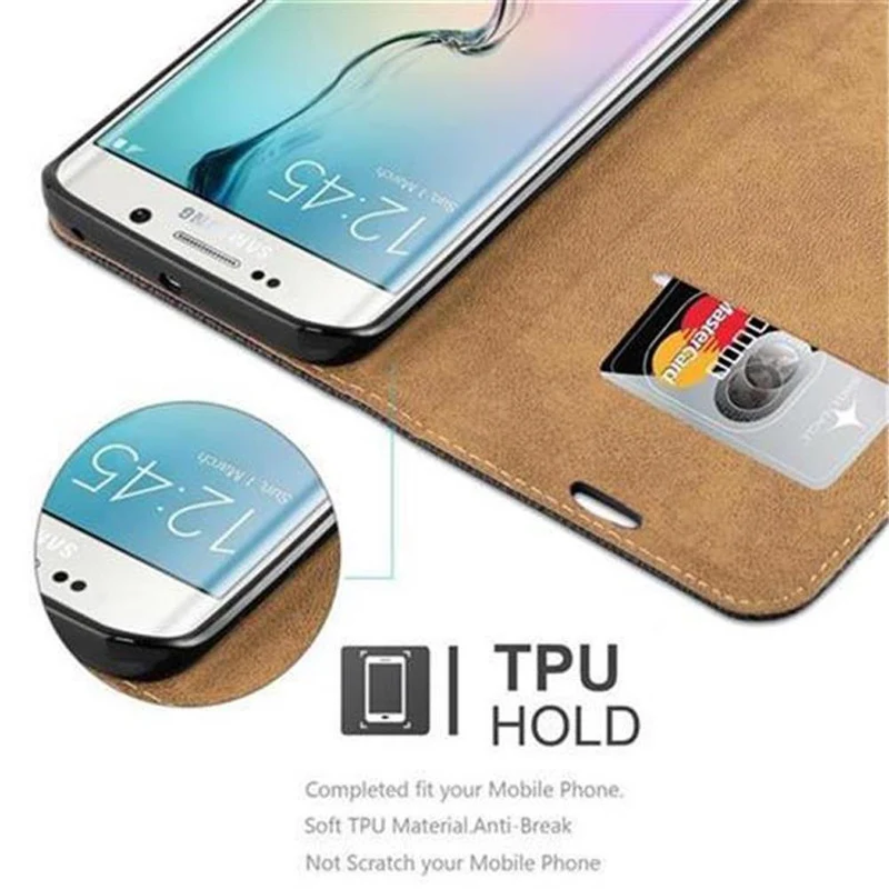 Cadorabo Hülle kompatibel mit Samsung Galaxy S6 EDGE Schutzhülle mit Standfunktion und Kartenfach in Bast-Optik
