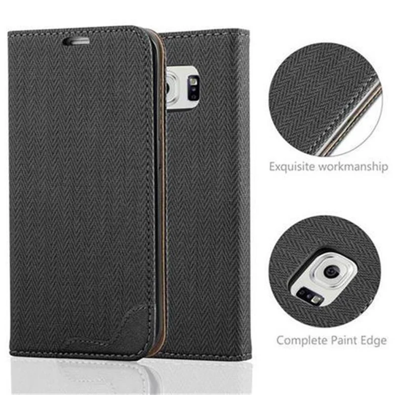Cadorabo Hülle kompatibel mit Samsung Galaxy S6 EDGE Schutzhülle mit Standfunktion und Kartenfach in Bast-Optik