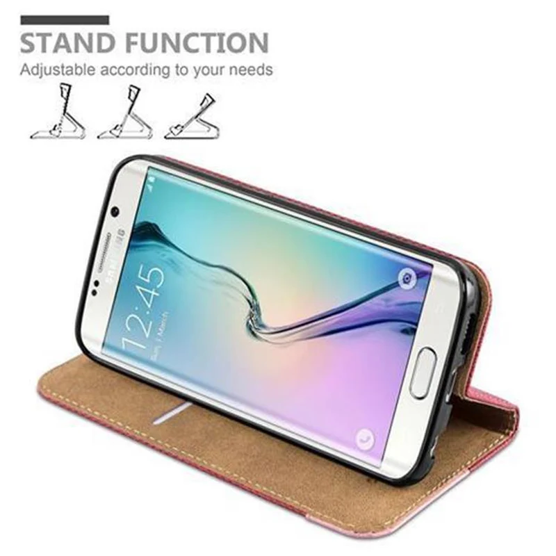 Cadorabo Hülle kompatibel mit Samsung Galaxy S6 EDGE Schutzhülle mit Standfunktion und Kartenfach in Bast-Optik