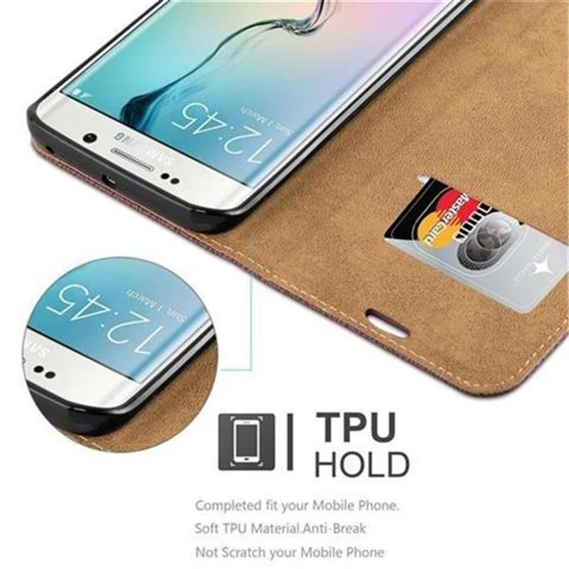 Cadorabo Hülle kompatibel mit Samsung Galaxy S6 EDGE Schutzhülle mit Standfunktion und Kartenfach in Bast-Optik