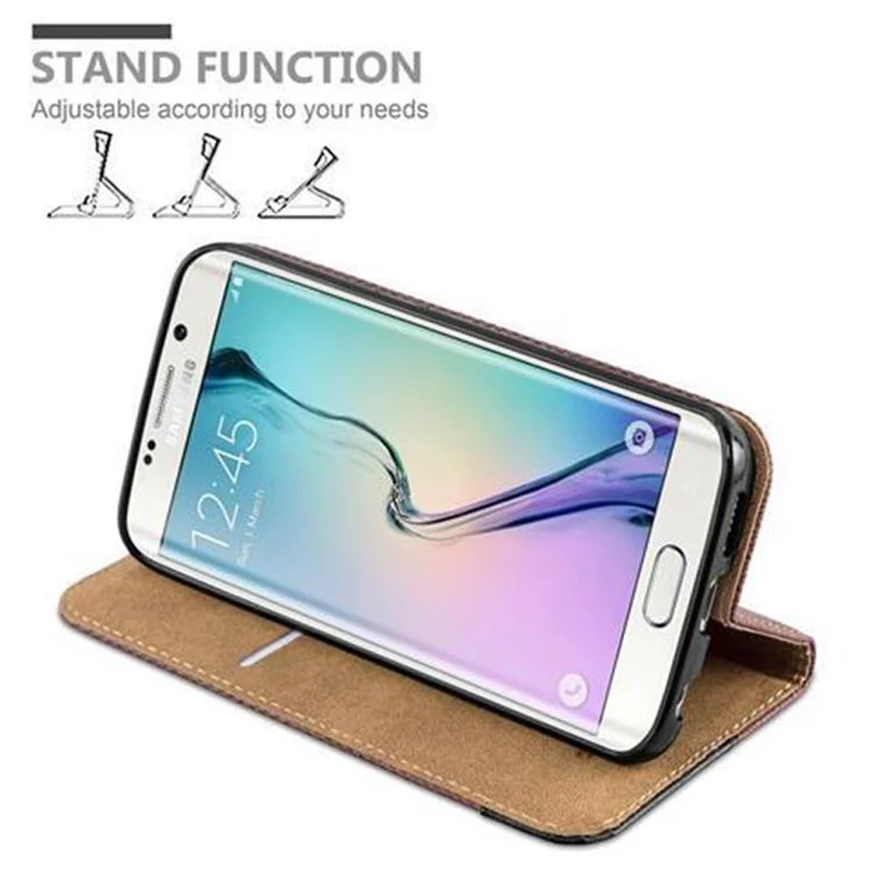Cadorabo Hülle kompatibel mit Samsung Galaxy S6 EDGE Schutzhülle mit Standfunktion und Kartenfach in Bast-Optik