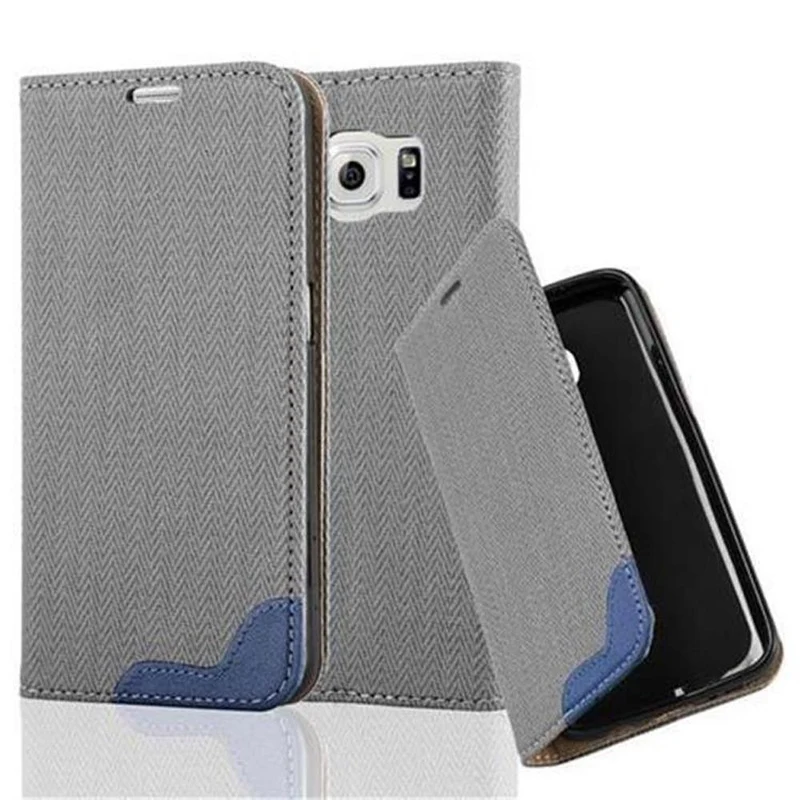 Cadorabo Hülle kompatibel mit Samsung Galaxy S6 Schutzhülle mit Standfunktion und Kartenfach in Bast-Optik
