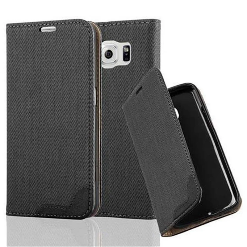 Cadorabo Hülle kompatibel mit Samsung Galaxy S6 Schutzhülle mit Standfunktion und Kartenfach in Bast-Optik