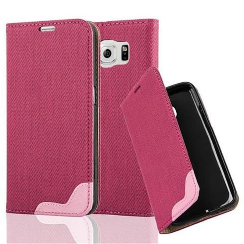 Cadorabo Hülle kompatibel mit Samsung Galaxy S6 Schutzhülle mit Standfunktion und Kartenfach in Bast-Optik