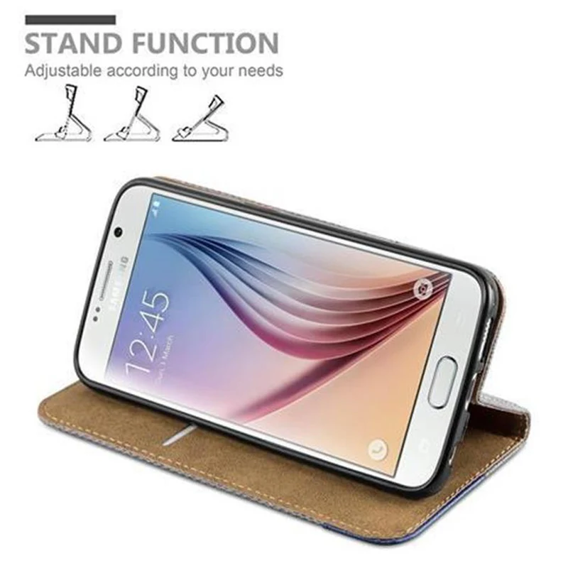 Cadorabo Hülle kompatibel mit Samsung Galaxy S6 Schutzhülle mit Standfunktion und Kartenfach in Bast-Optik