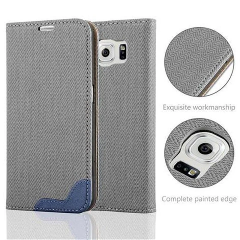 Cadorabo Hülle kompatibel mit Samsung Galaxy S6 Schutzhülle mit Standfunktion und Kartenfach in Bast-Optik