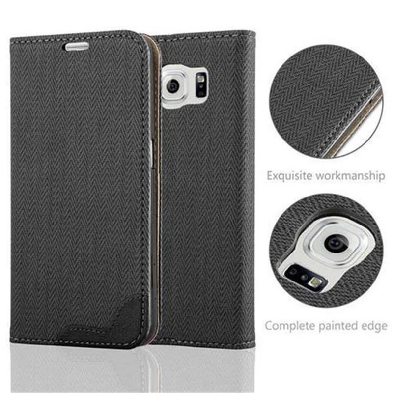 Cadorabo Hülle kompatibel mit Samsung Galaxy S6 Schutzhülle mit Standfunktion und Kartenfach in Bast-Optik